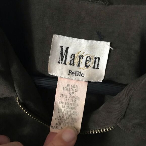 Vintage Maren Olive Green Full Zip Jacket Size 6 Petite Gatsby Old Money - Picture 5 of 5